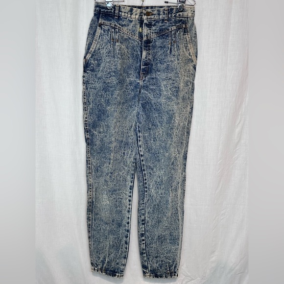 SUNSET BLUES - VINTAGE 80s Women's Jeans Sz 16 TALL High Waist - ACID WASH BLUE - Picture 13 of 13